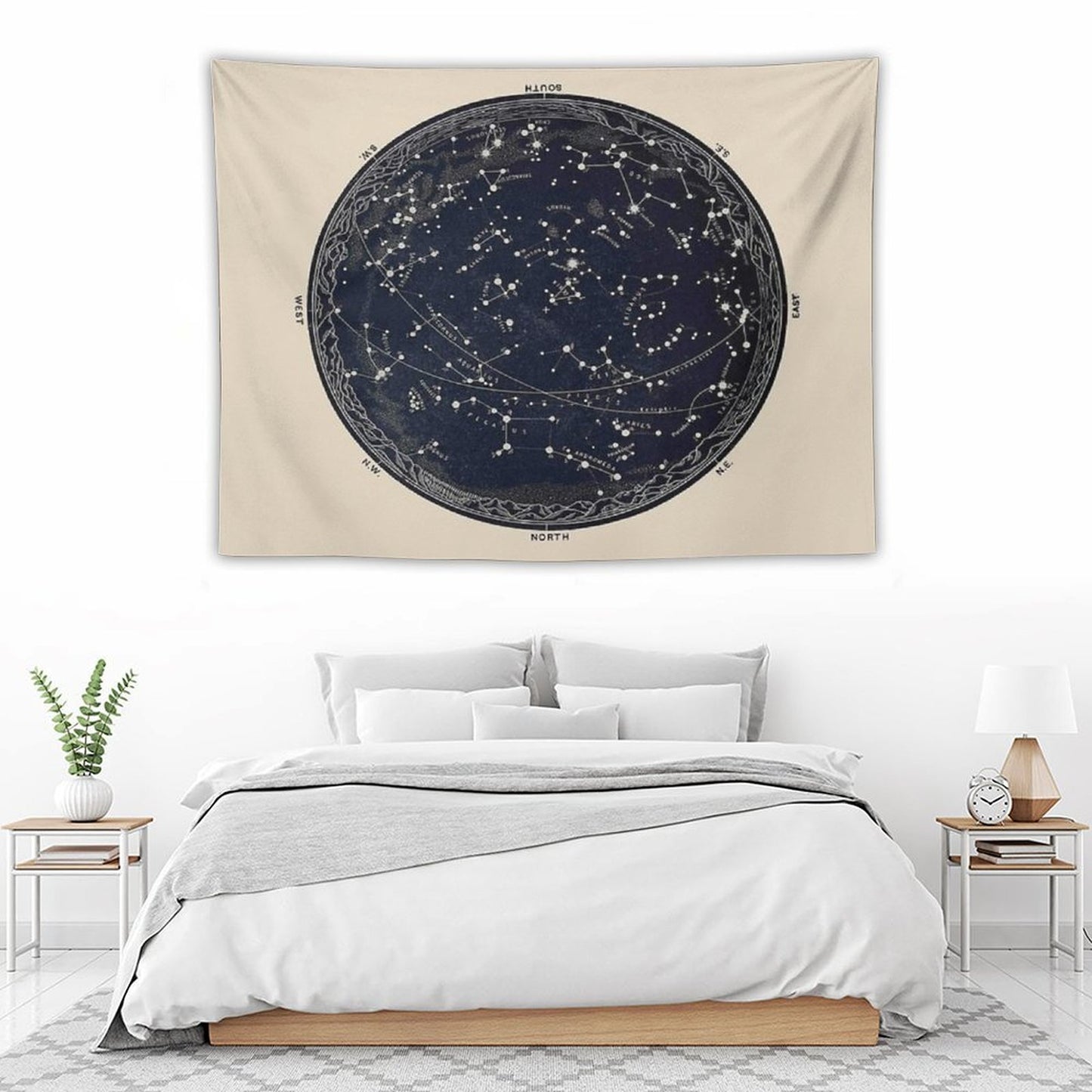Antique Map of The Night Sky, 19th Century Astronomy Tapestry