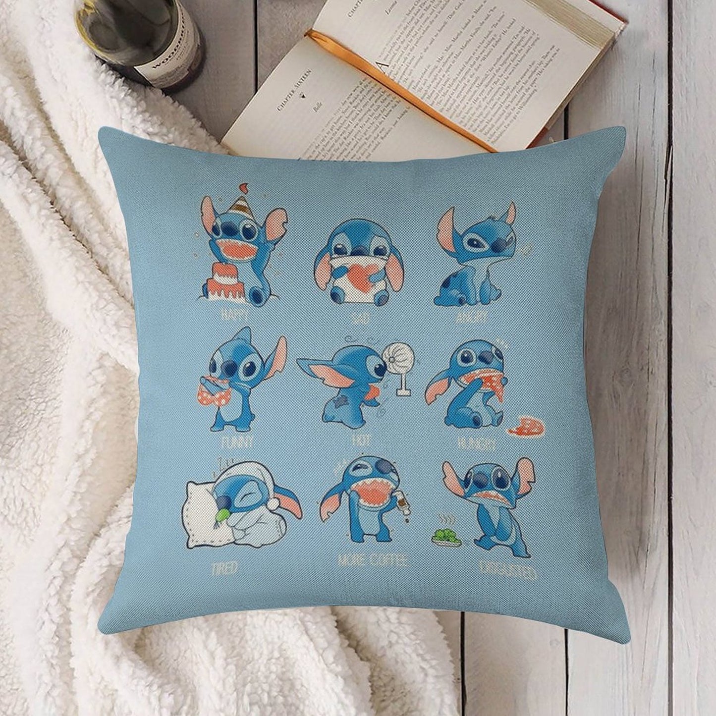Stitch Emoticon! Linen Throw Pillow Cover