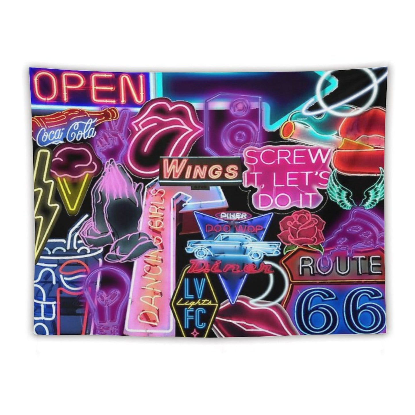 Neon Sign Collage Tapestry
