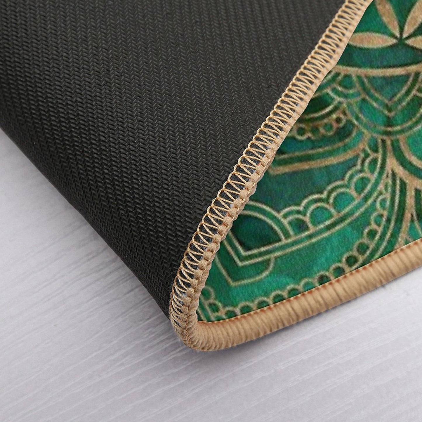 Flower of Life in Lotus - Malachite And Gold Bath Mat