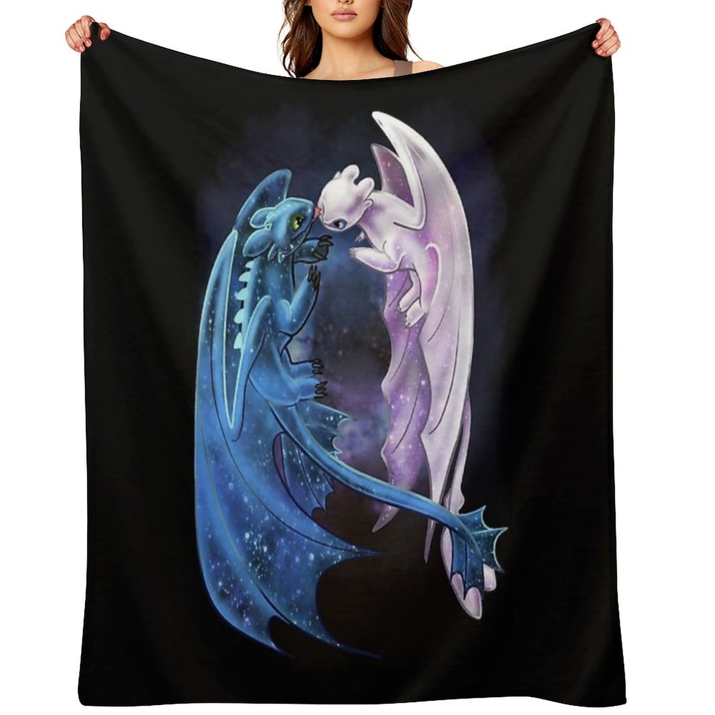 Dragon Heart - Starry Dragons - Toothless And Light Fury Throw Blanket