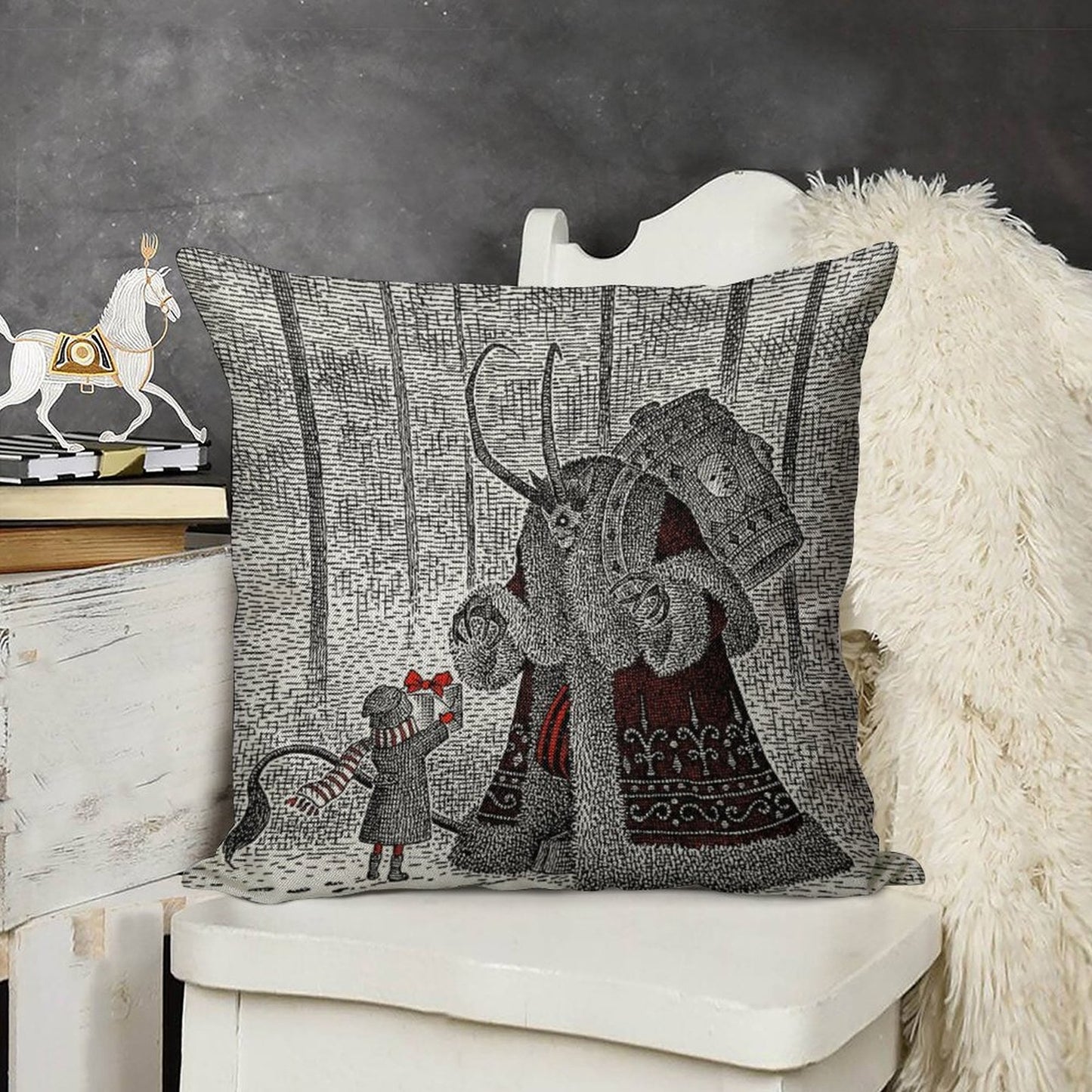 A Gift For Krampus Linen Throw Pillow Cover