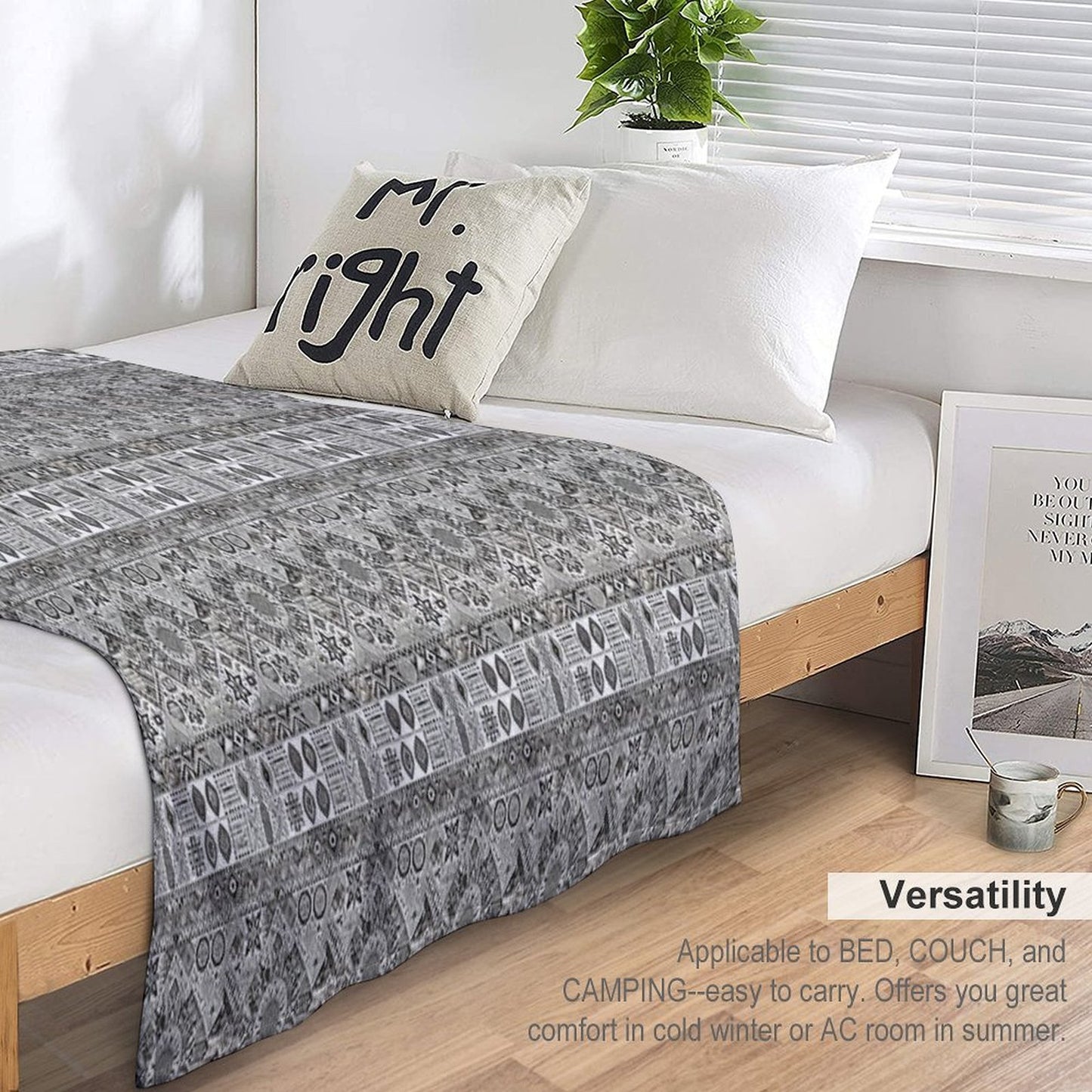 Geometric Tribal Pattern Detailed Monochromatic Art Throw Blanket