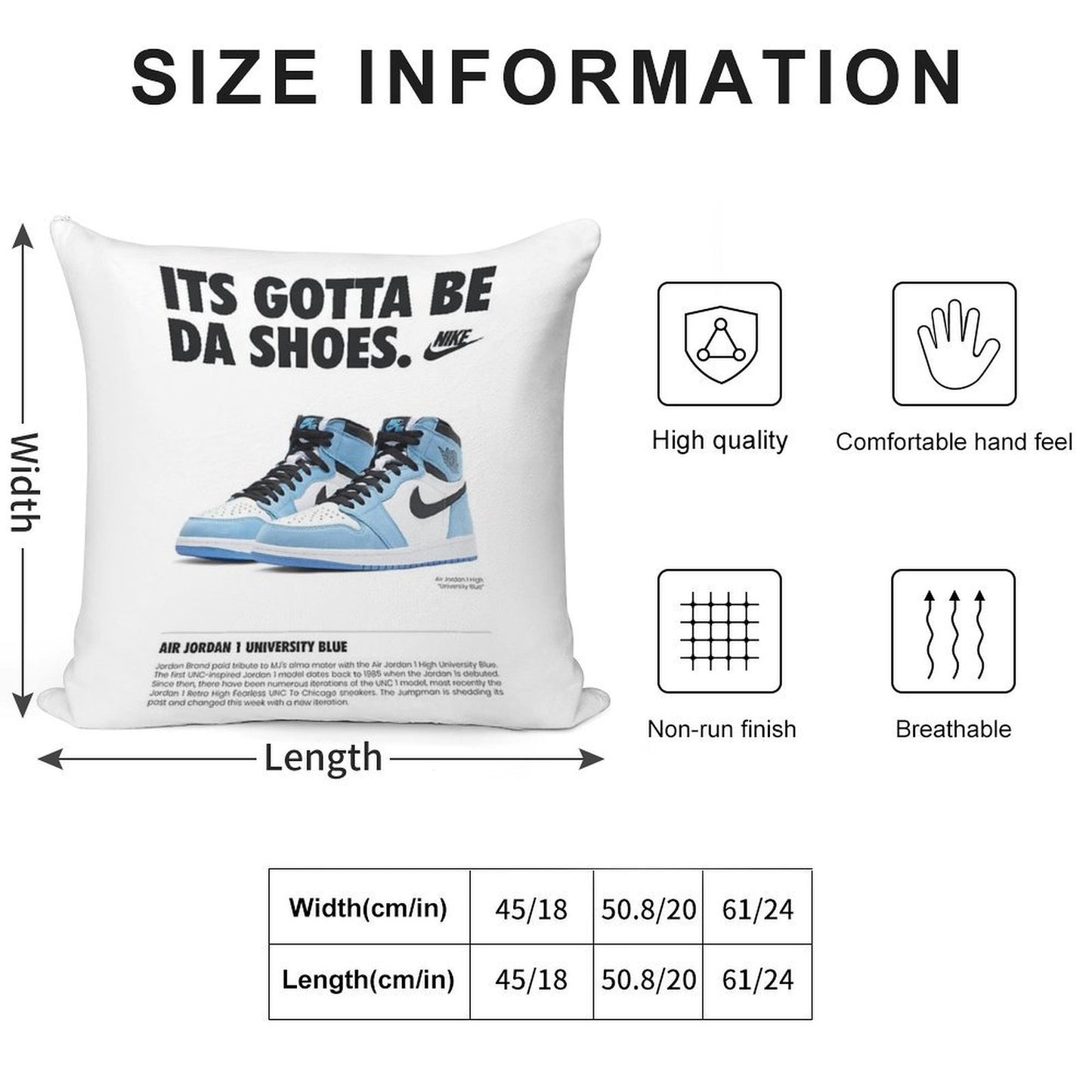 Poster Nike Air Jordan 1 University Blue Soft High-Density Material Throw Pillow