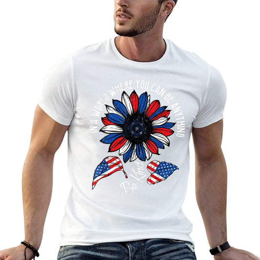Retro Be Kind USA American Sunflower Happy 4th Of July Soft T-Shirt
