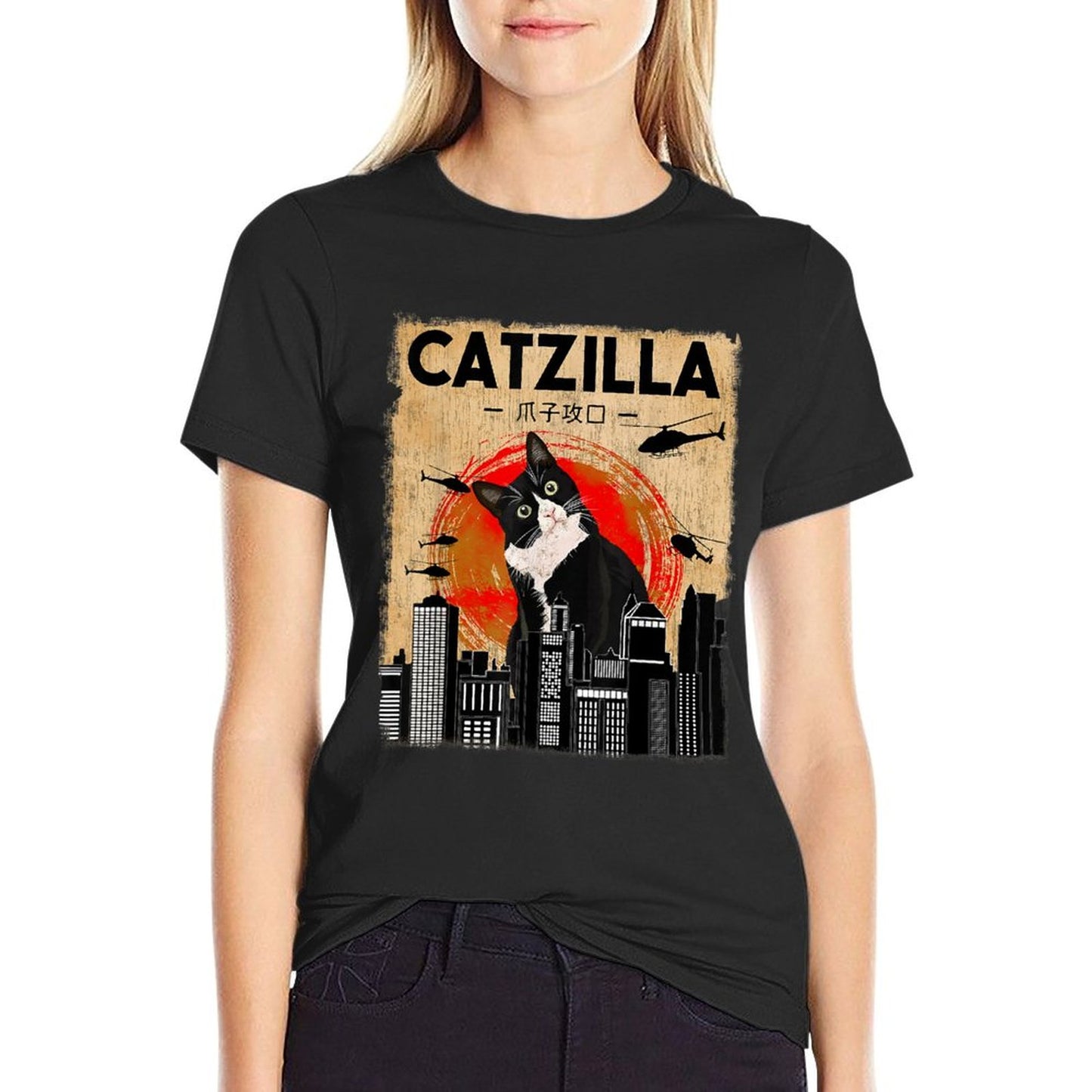 Vintage Catzilla - Funny Tuxedo Cat And Kitten T-Shirt