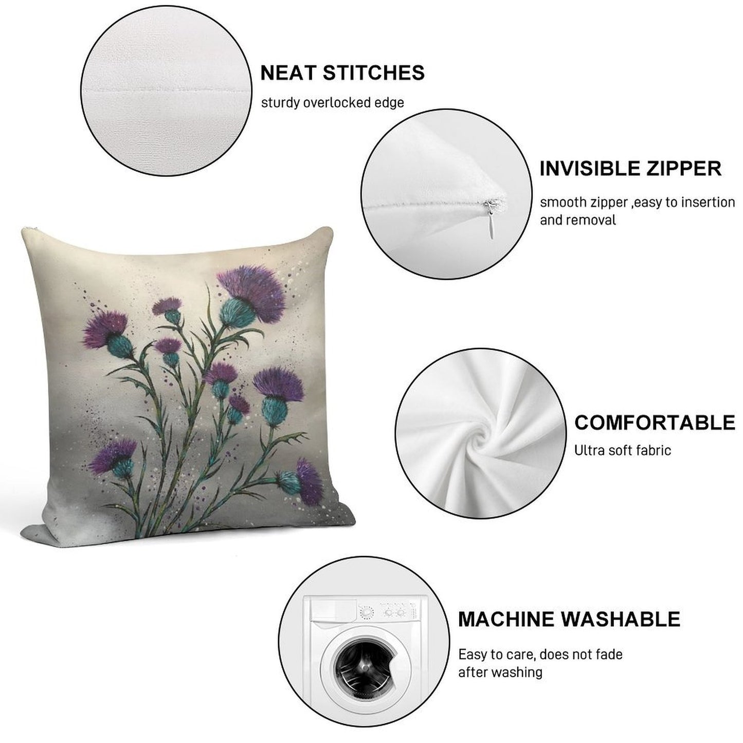 Scottish Traditional Purple Thistle Soft Durable Construction Throw Pillow