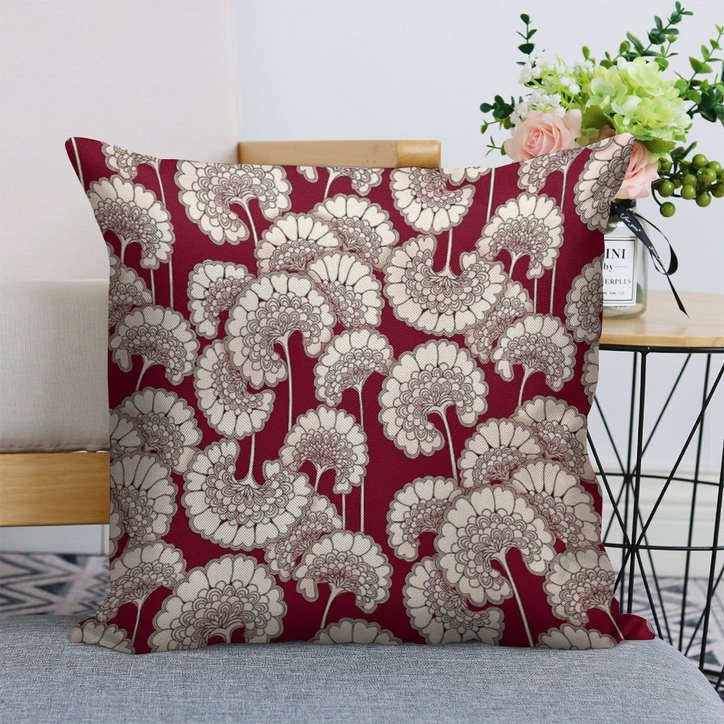 Florence Broadhurst Inspired Design - Red Linen Throw Pillow Cover