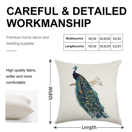 Vintage Peacock Linen Throw Pillow Cover