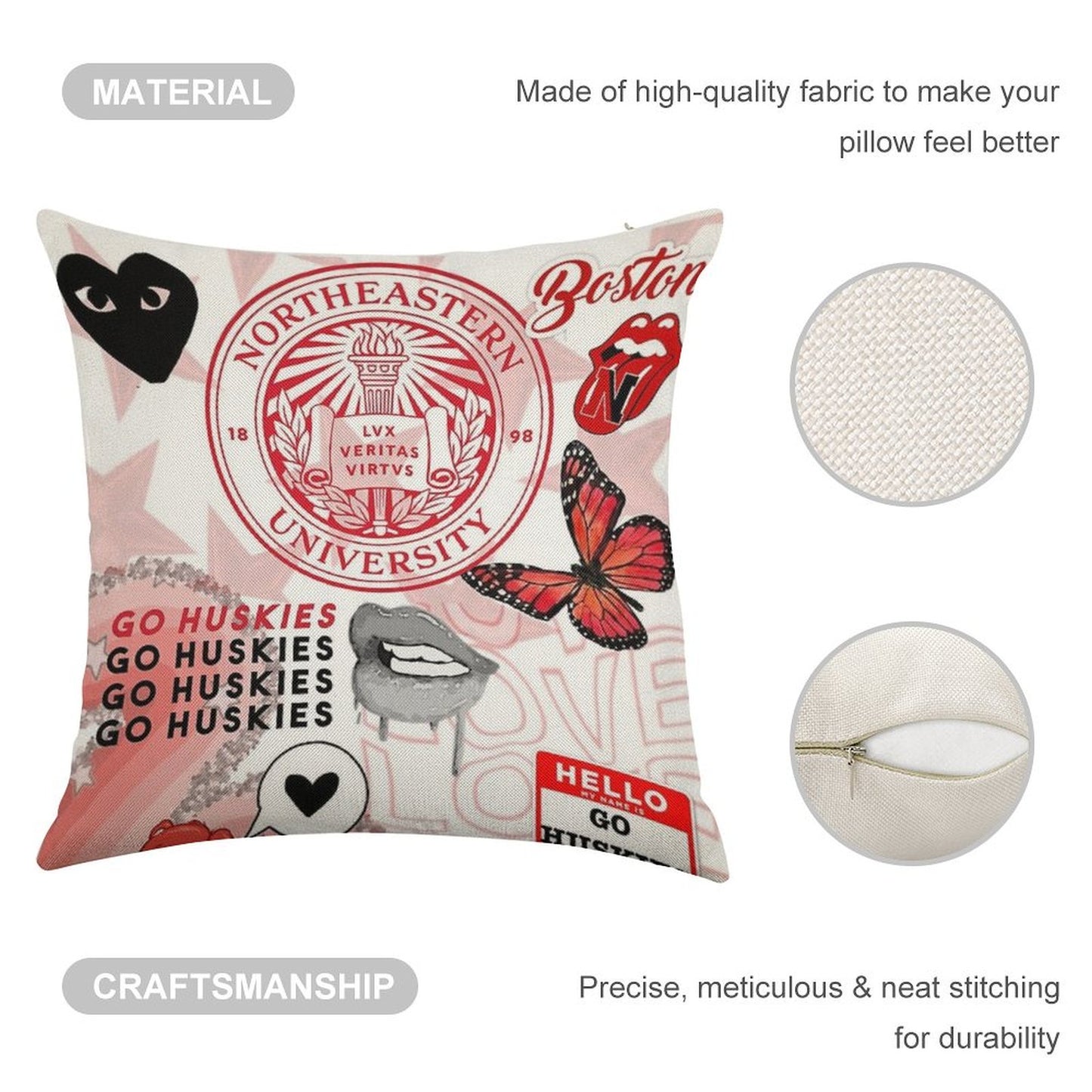 NORTHEASTERN COLLAGE Linen Throw Pillow Cover