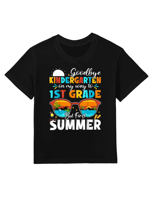 Goodbye Kindergarten Graduation To 1st Grade Hello Summer Kids T-Shirt