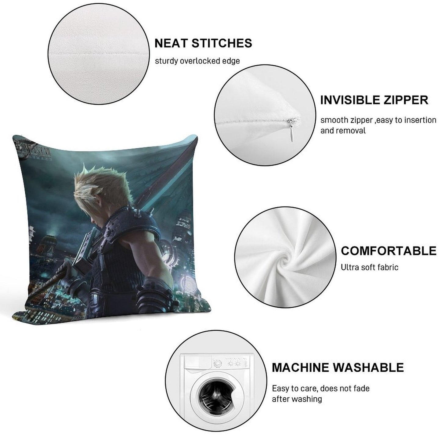 Cloud Final Fantasy VII Remake Soft Decorative Cover Throw Pillow
