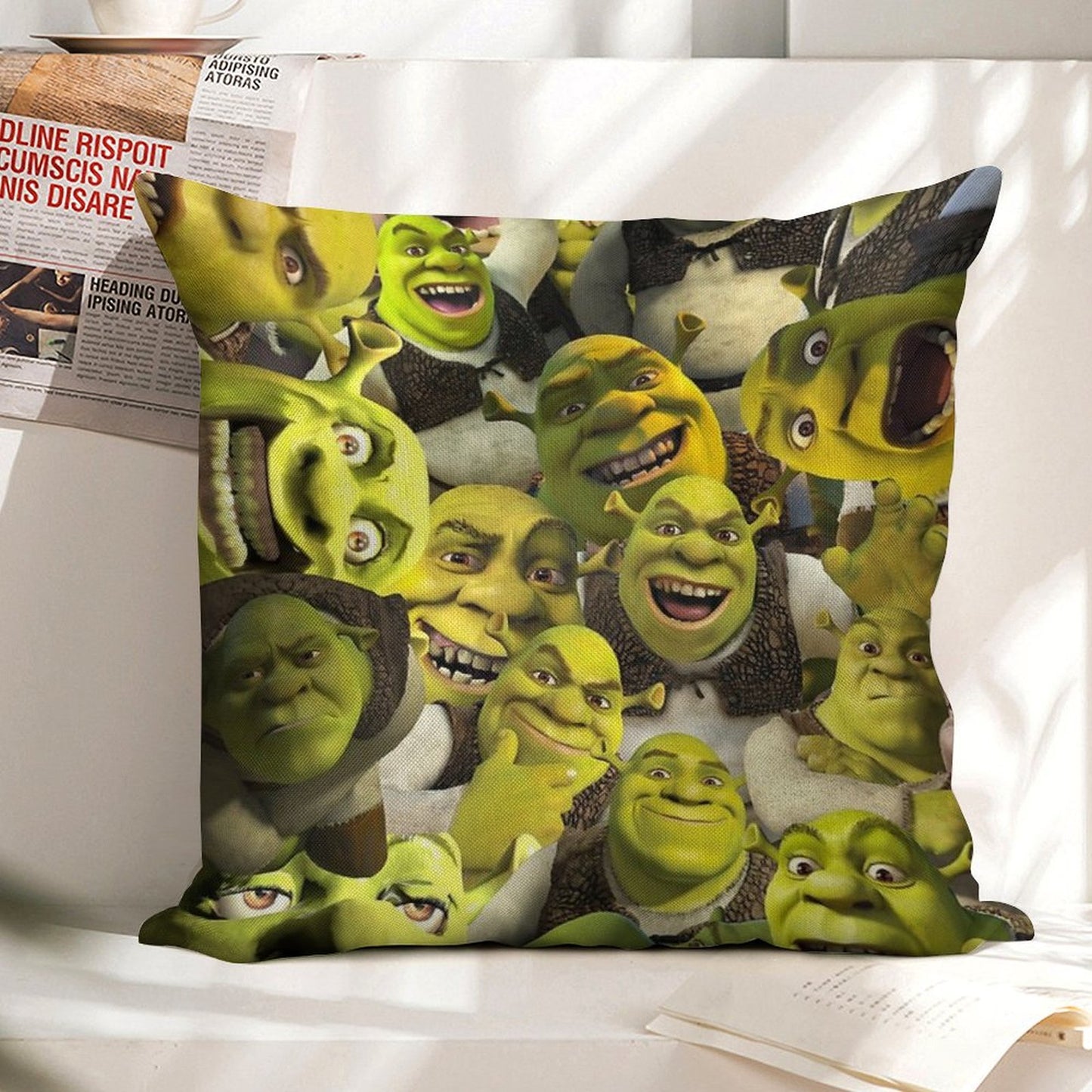 Shrek Collage Linen Throw Pillow Cover