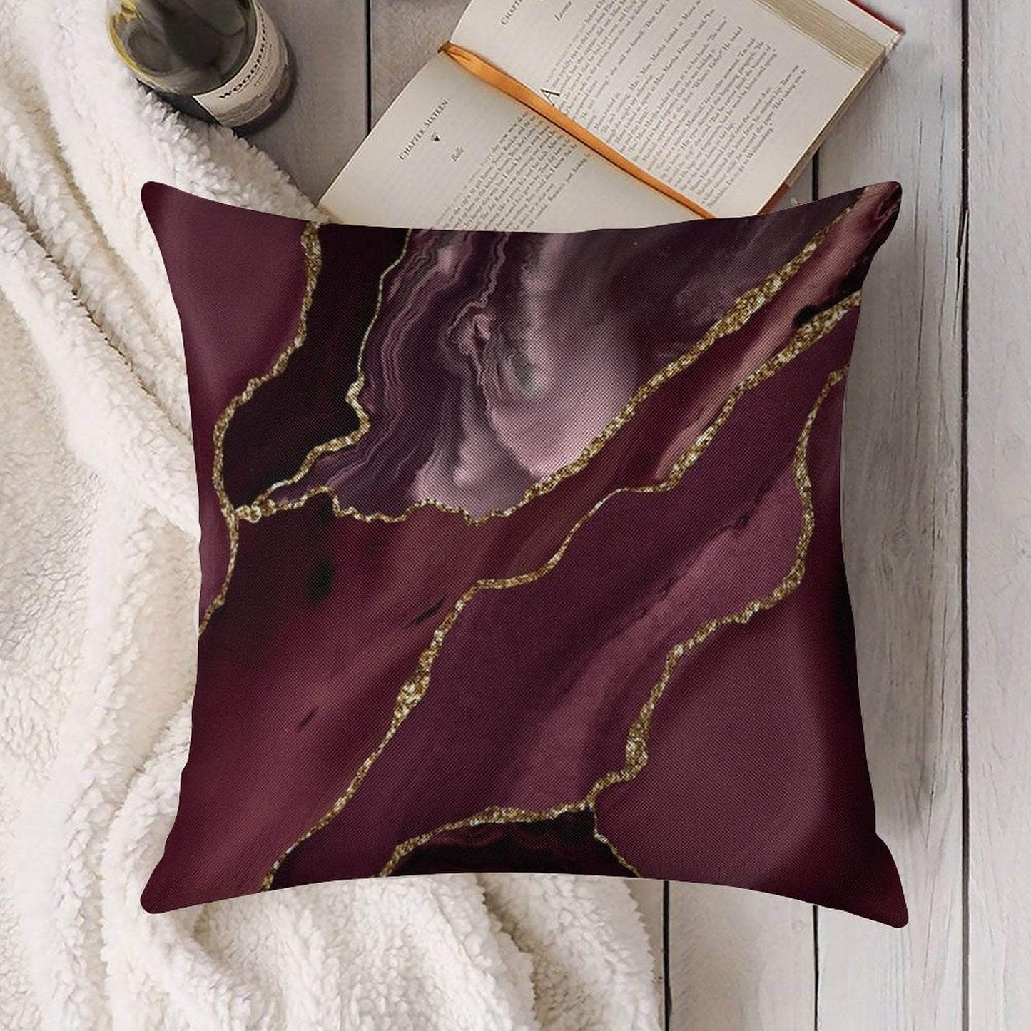 Burgundy Maroon Geode Agate Linen Throw Pillow Cover