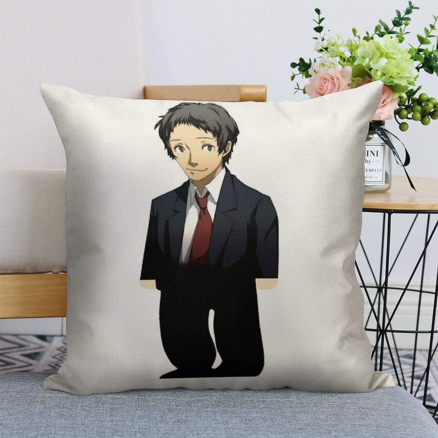 Adachi From Persona Linen Throw Pillow Cover