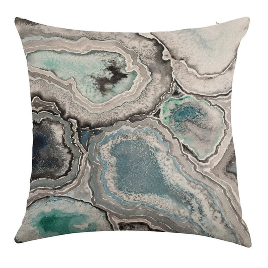 Ode To Geode - BlueTeal Linen Throw Pillow Cover