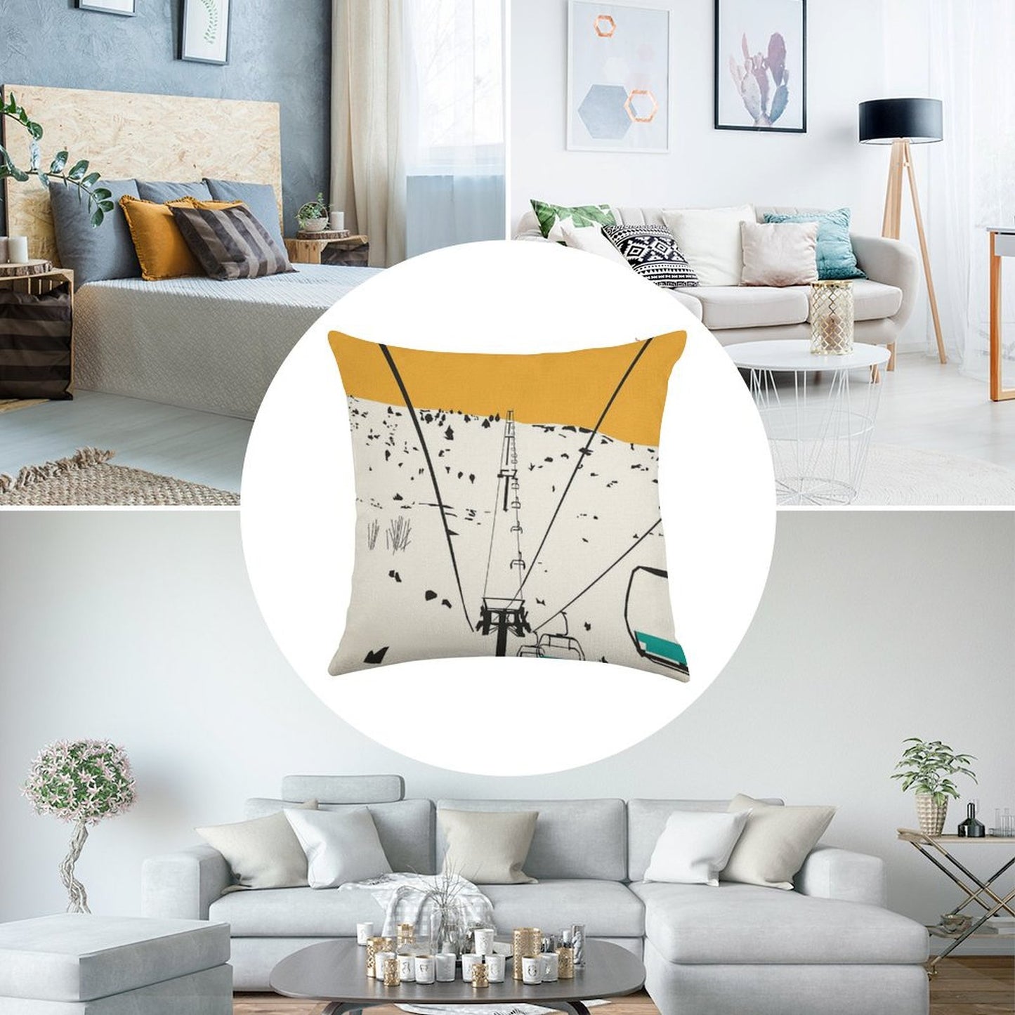 Ski Linen Throw Pillow Cover