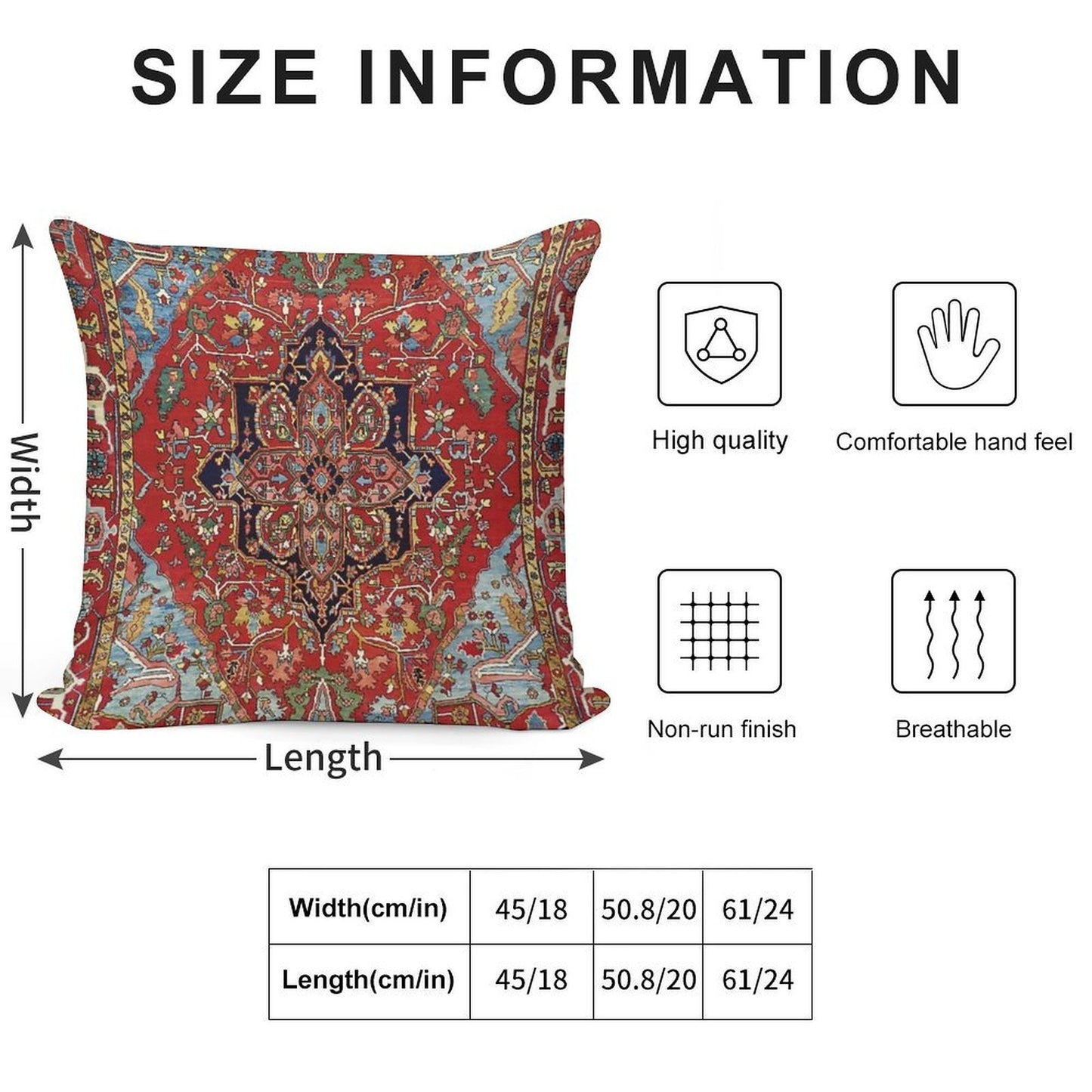 Heriz Persian Carpet Print Soft Luxury Feel Throw Pillow