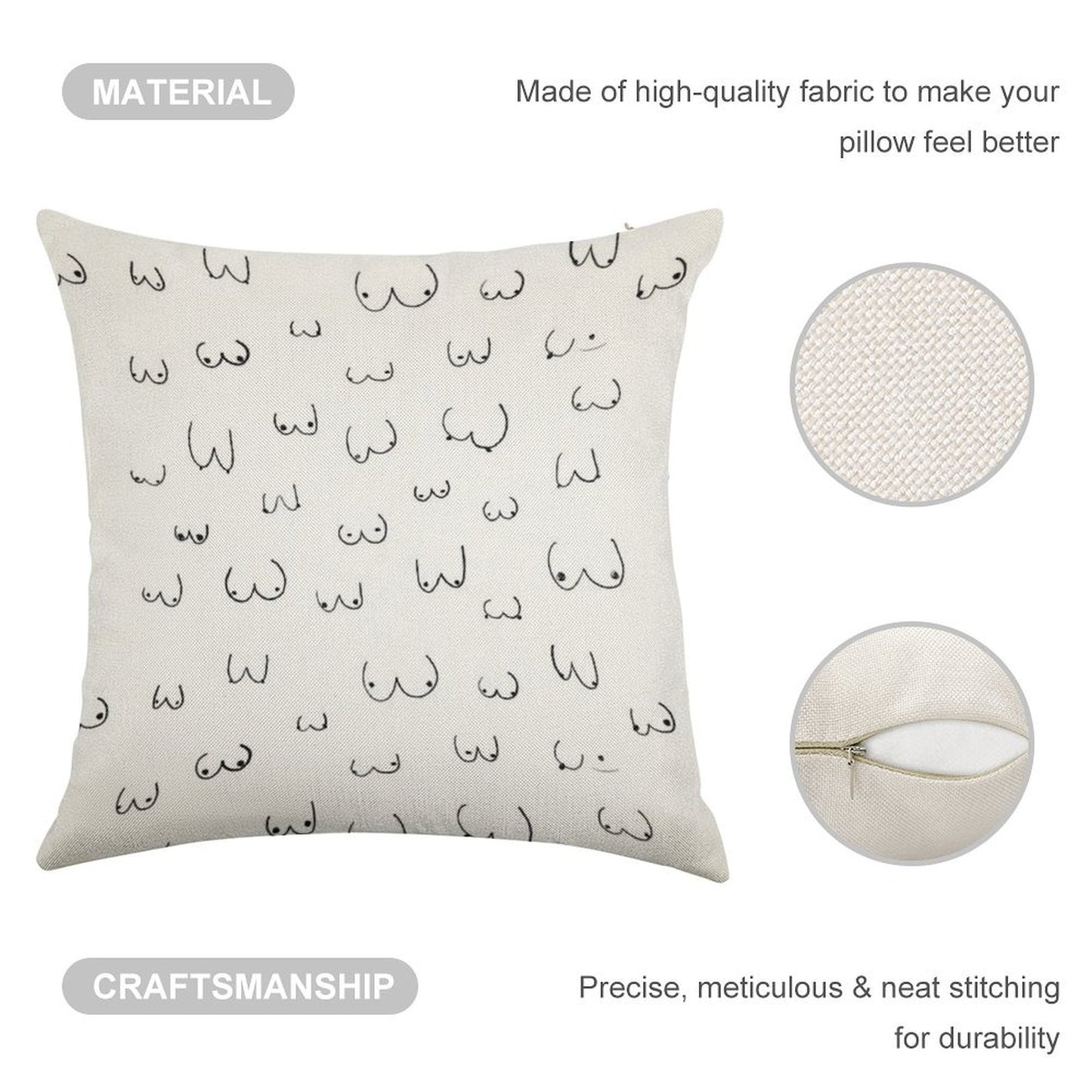 Boobie Boob Print! Linen Throw Pillow Cover