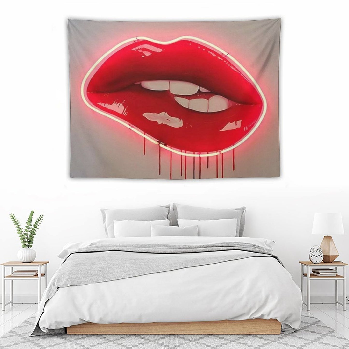 Neon Lip Biting Tapestry Tapestry