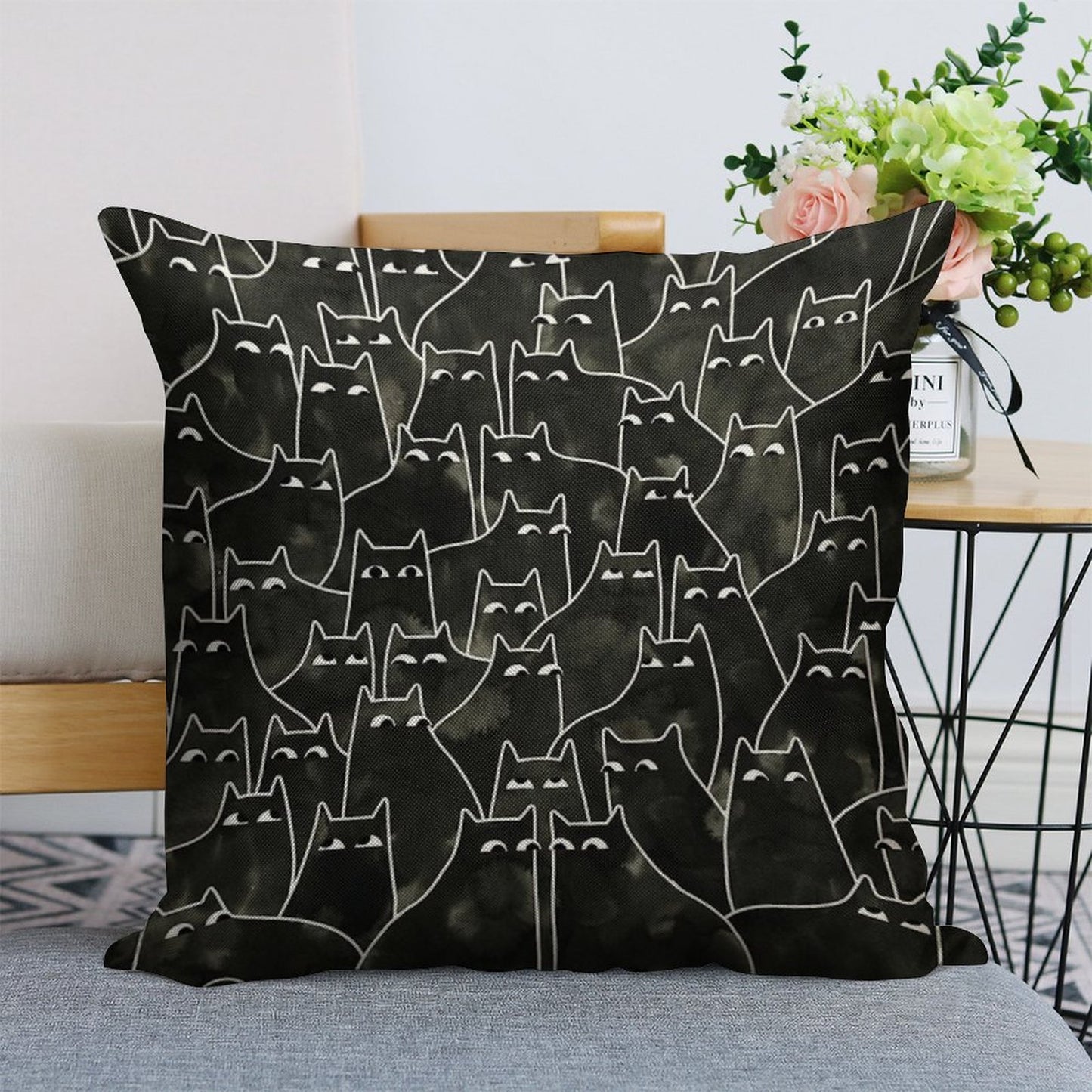 Suspicious Cats Linen Throw Pillow Cover