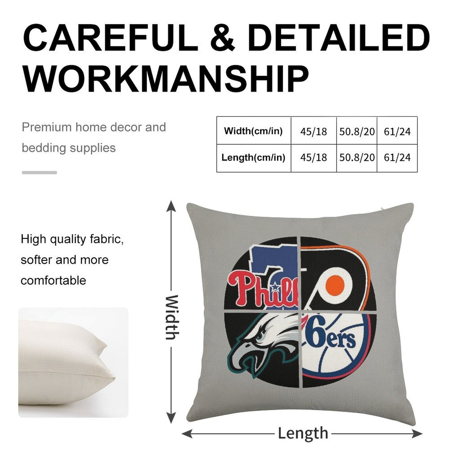 Philadelphia Sports Quad Linen Throw Pillow Cover