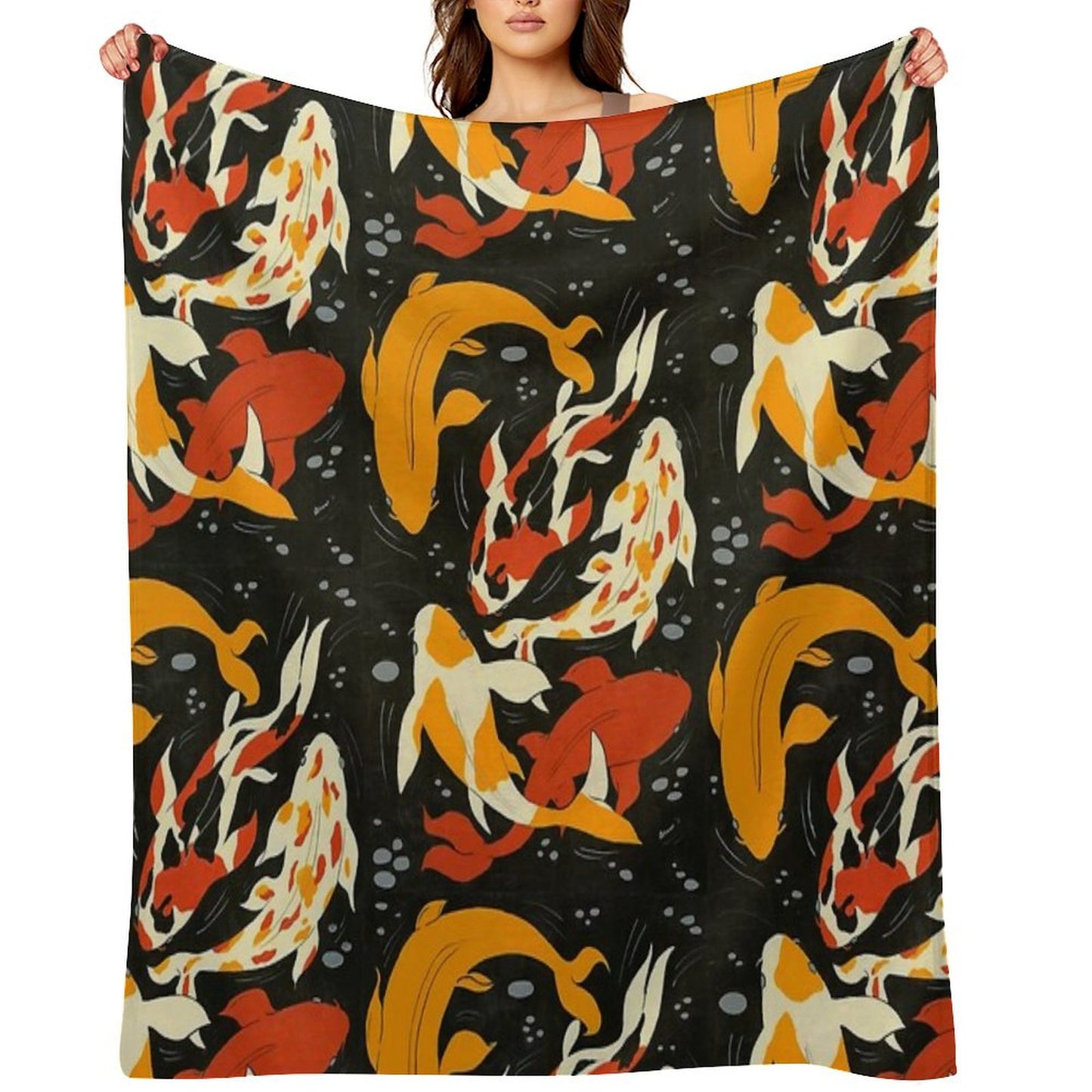 Koi in Black Water Throw Blanket