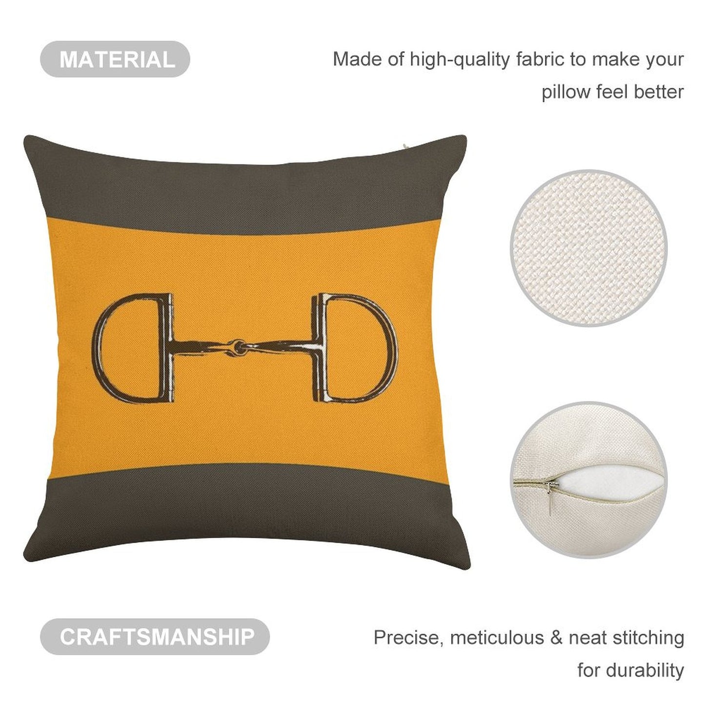 Orange Horse Bit with Taupe Background Linen Throw Pillow Cover
