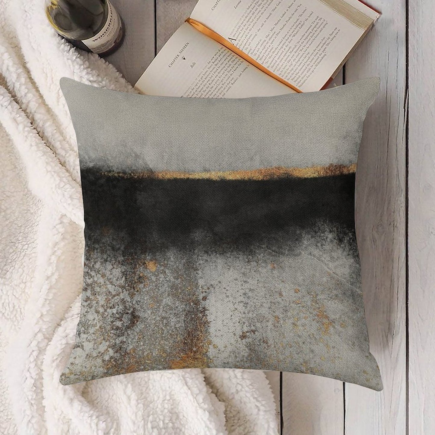 Soot And Gold Linen Throw Pillow Cover