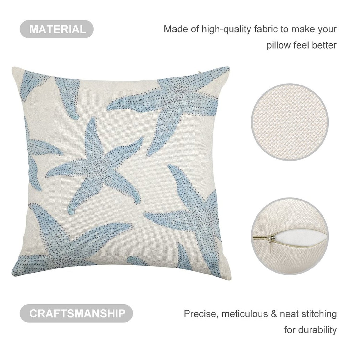 Dancing Blue Starfish Linen Throw Pillow Cover