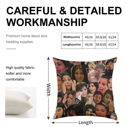Kardashian's Crying Collage Linen Throw Pillow Cover