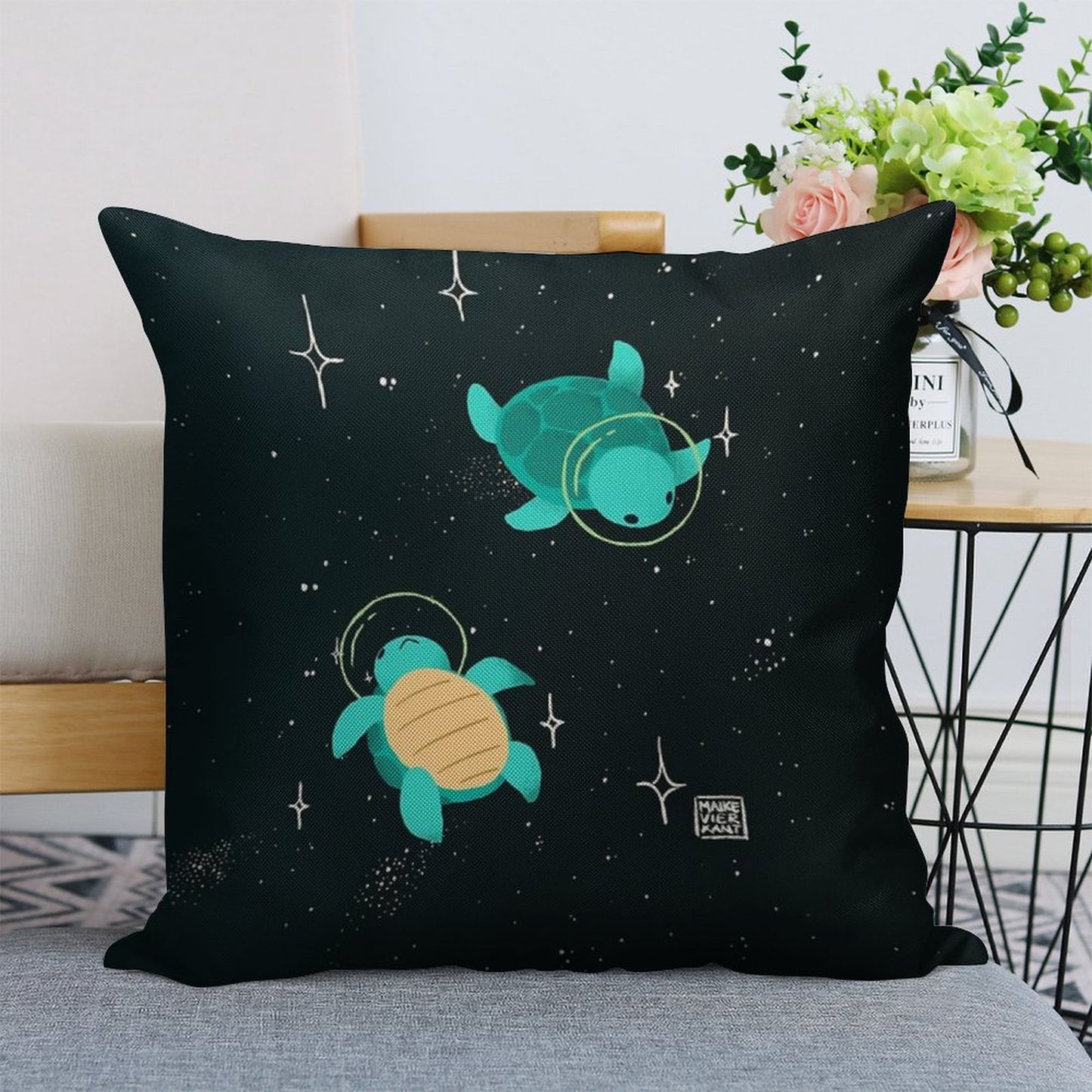 Space Turtles Linen Throw Pillow Cover