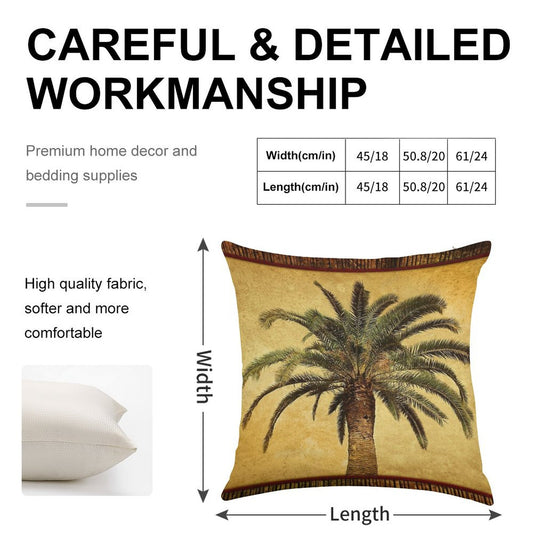 Tropical Retro Palm Tree Vintage Hawaiian Palms Linen Throw Pillow Cover