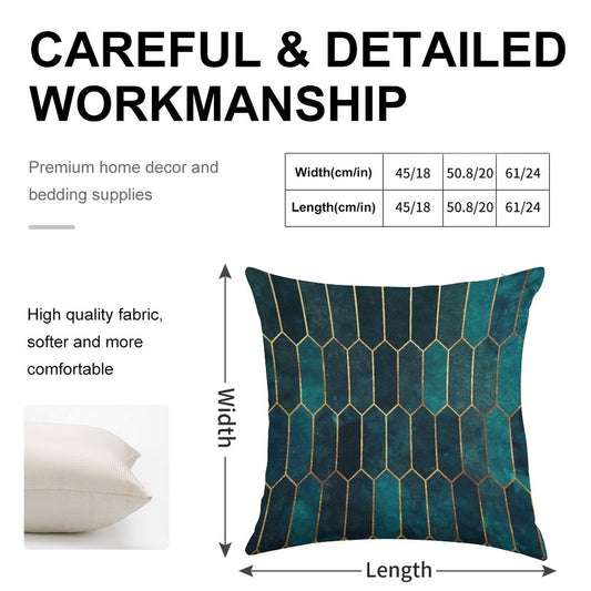 Deep Teal And Blue Gold  Pattern Linen Throw Pillow Cover