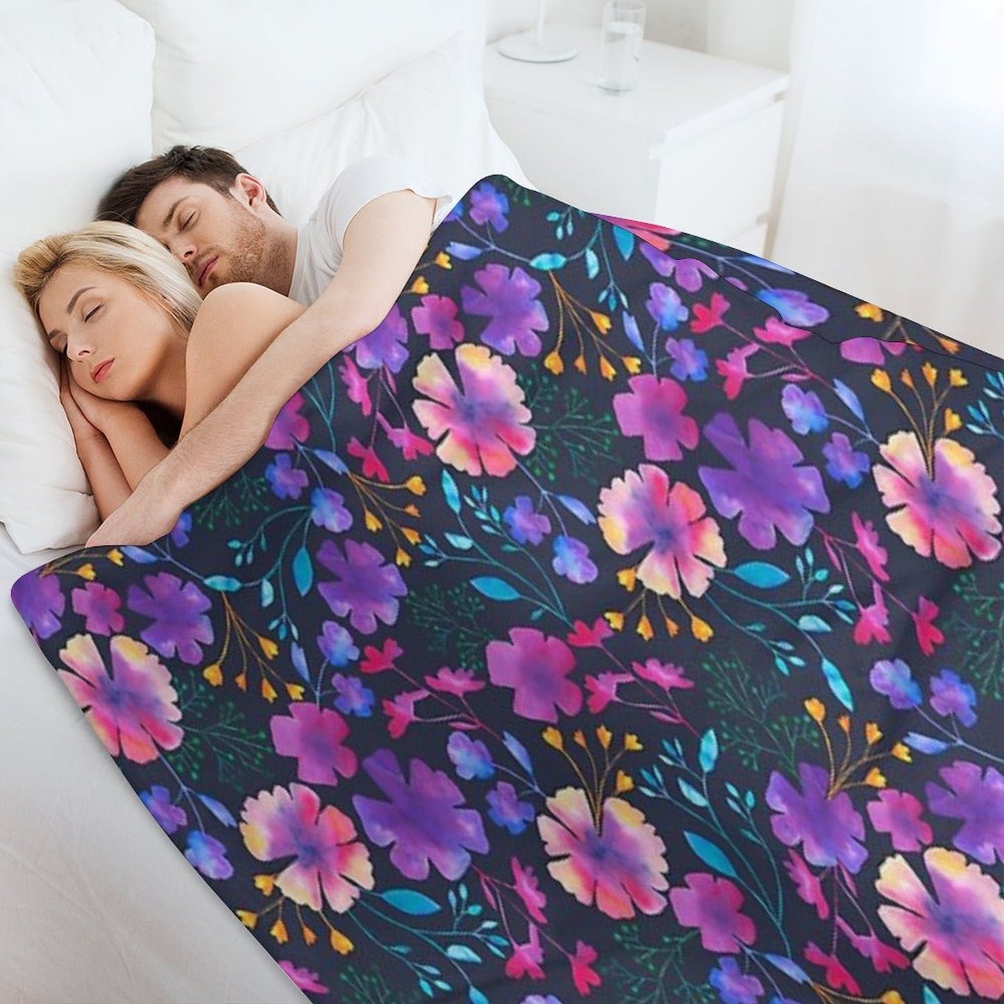 Fluro Floral Watercolour Flower Pattern Throw Blanket