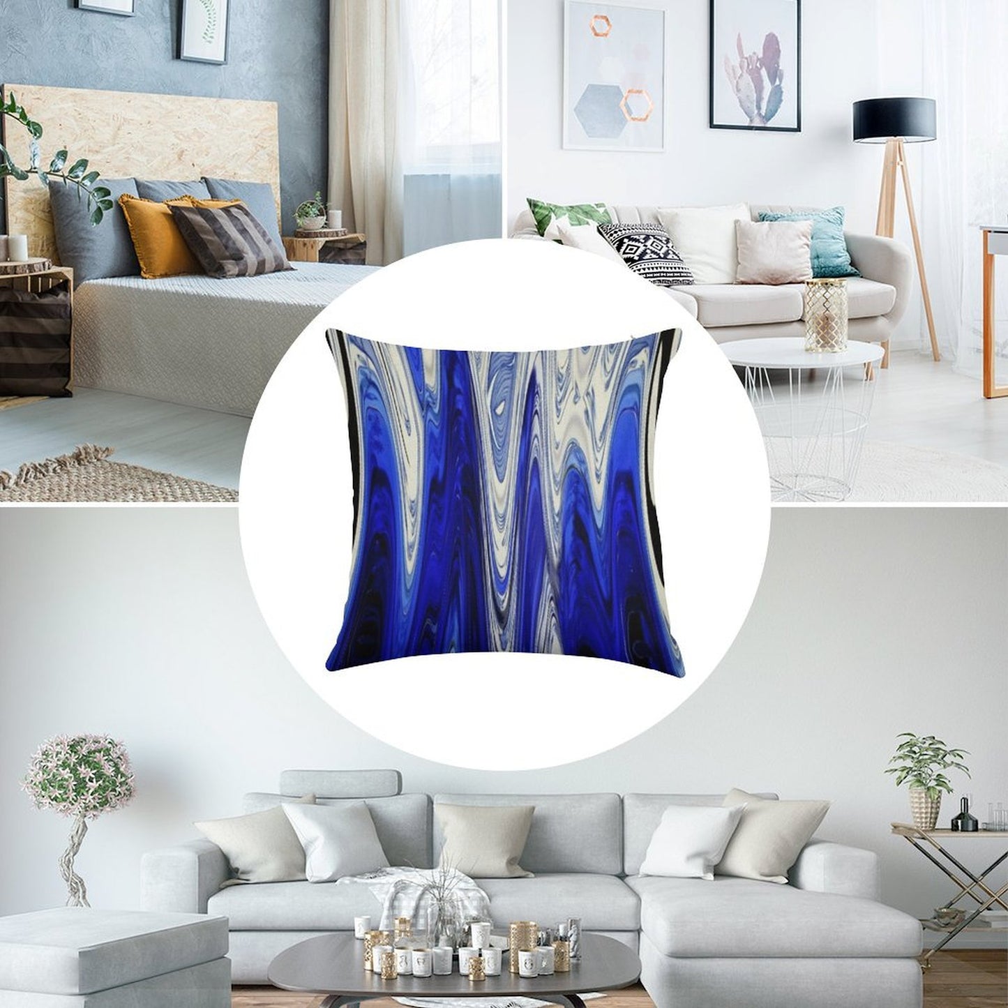 Zigzag Cobalt Blue Linen Throw Pillow Cover