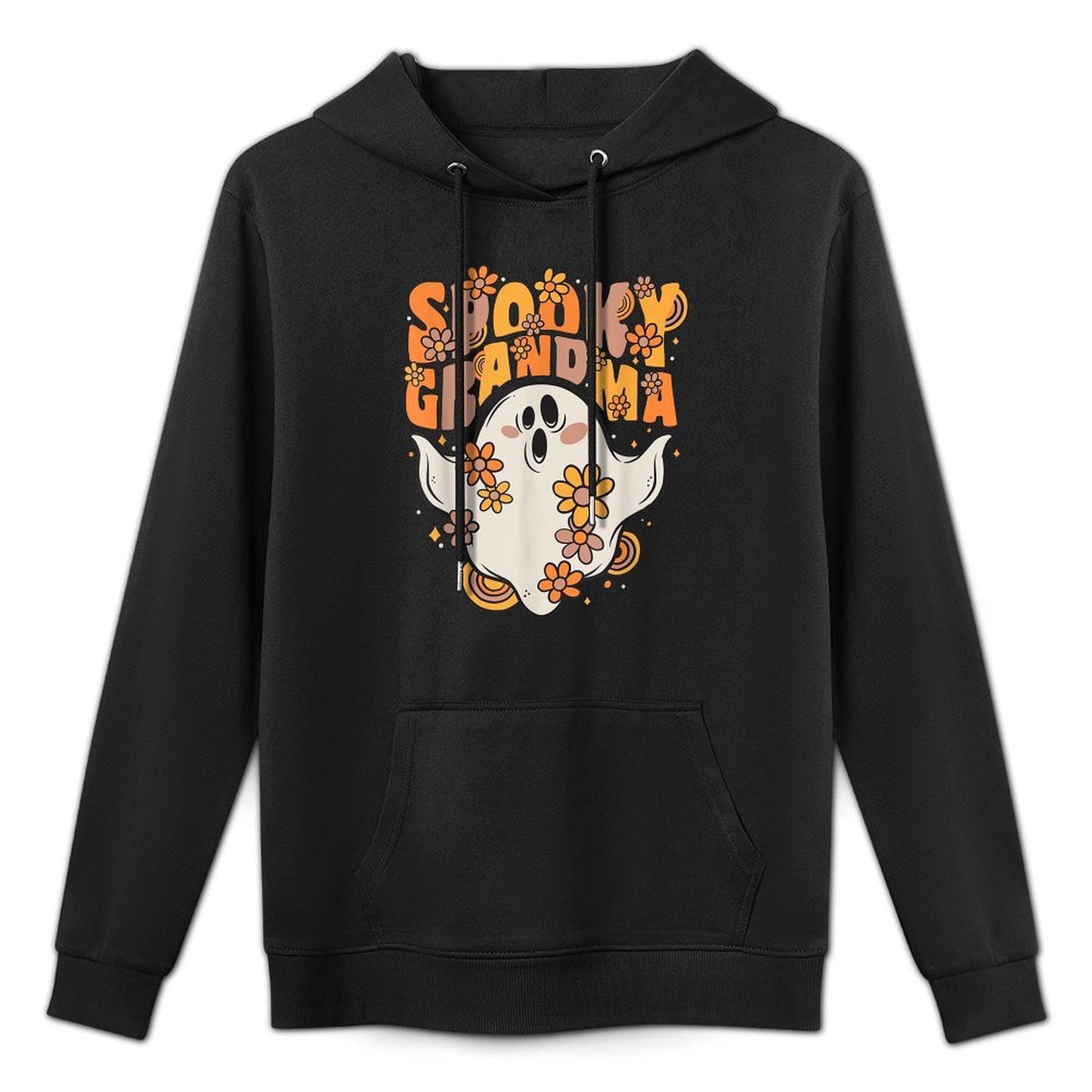 Spooky Grandma Groovy Ghost With Vintage Flowers Halloween Adjustable Hood Hoodie