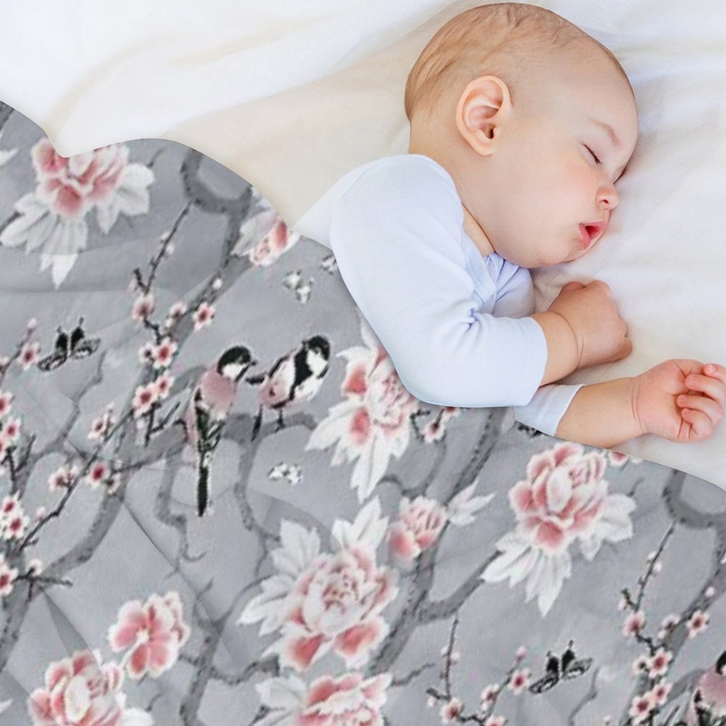 Chinoiserie Birds in Grey Throw Blanket