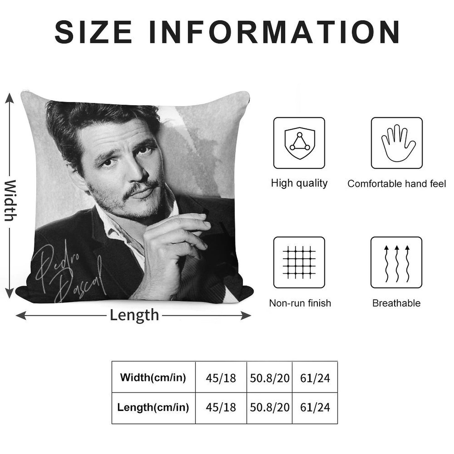 Pedro Pascal - BW III Soft Hidden Zipper Throw Pillow