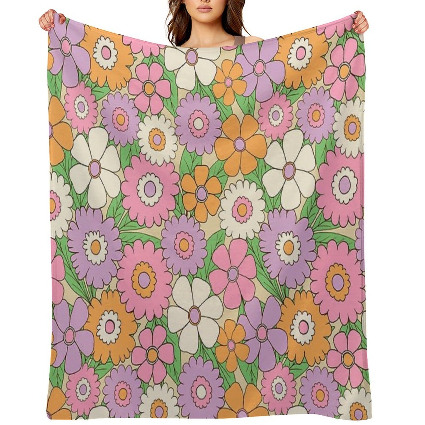 Groovy Retro Flower Power Pattern in Lilac, Pink And Orange Throw Blanket