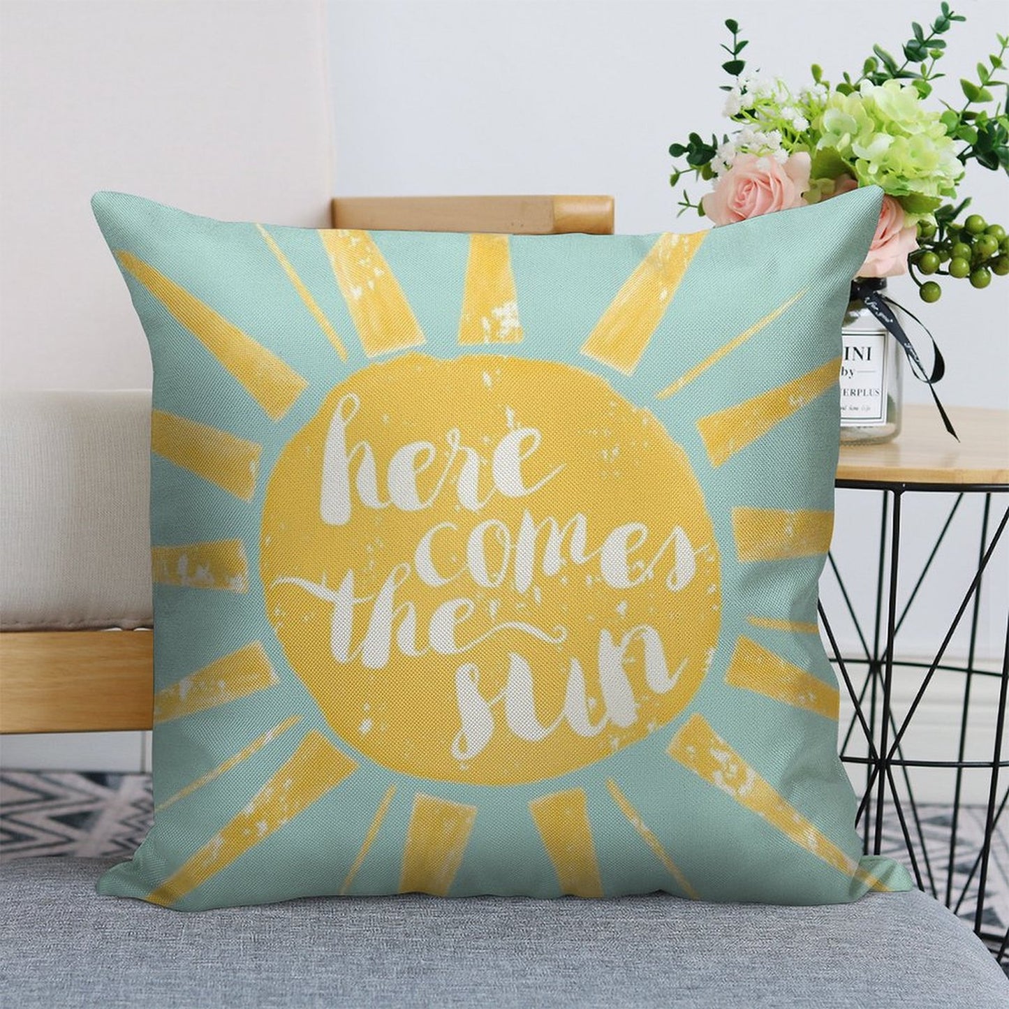 Here Comes The Sun Linen Throw Pillow Cover