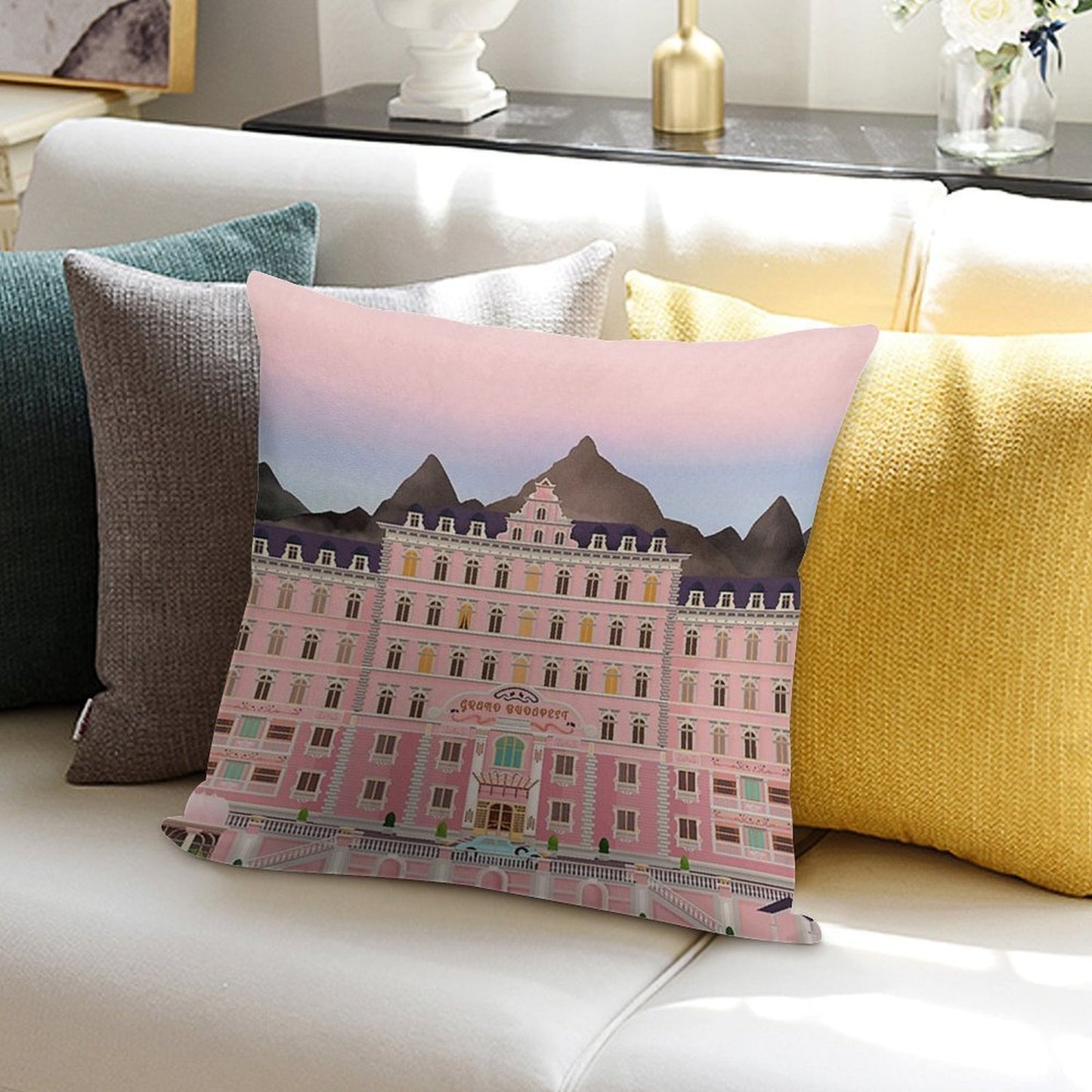 Grand Budapest Hotel Poster Wes Movie Rushmore Soft Decorative Cover Throw Pillow