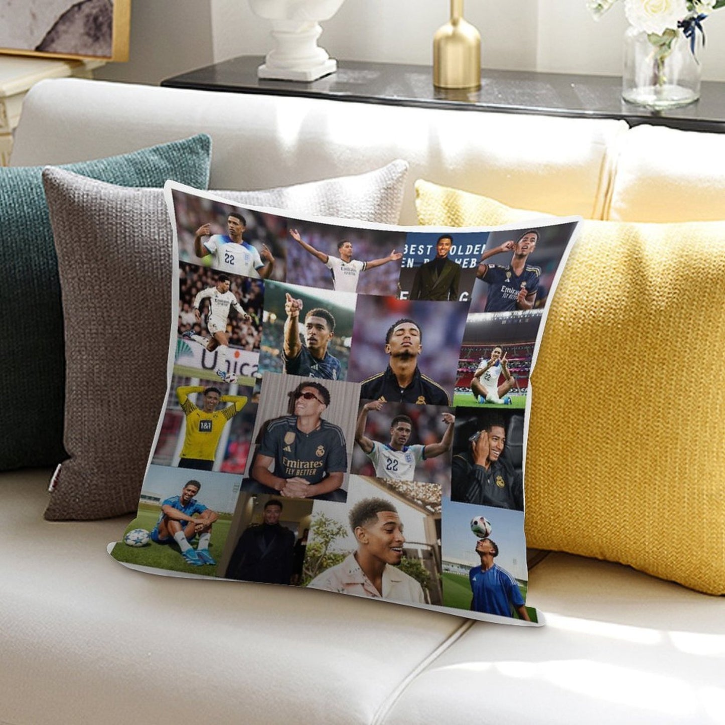 Jude Bellingham Collage Soft Warmth Comfort Throw Pillow