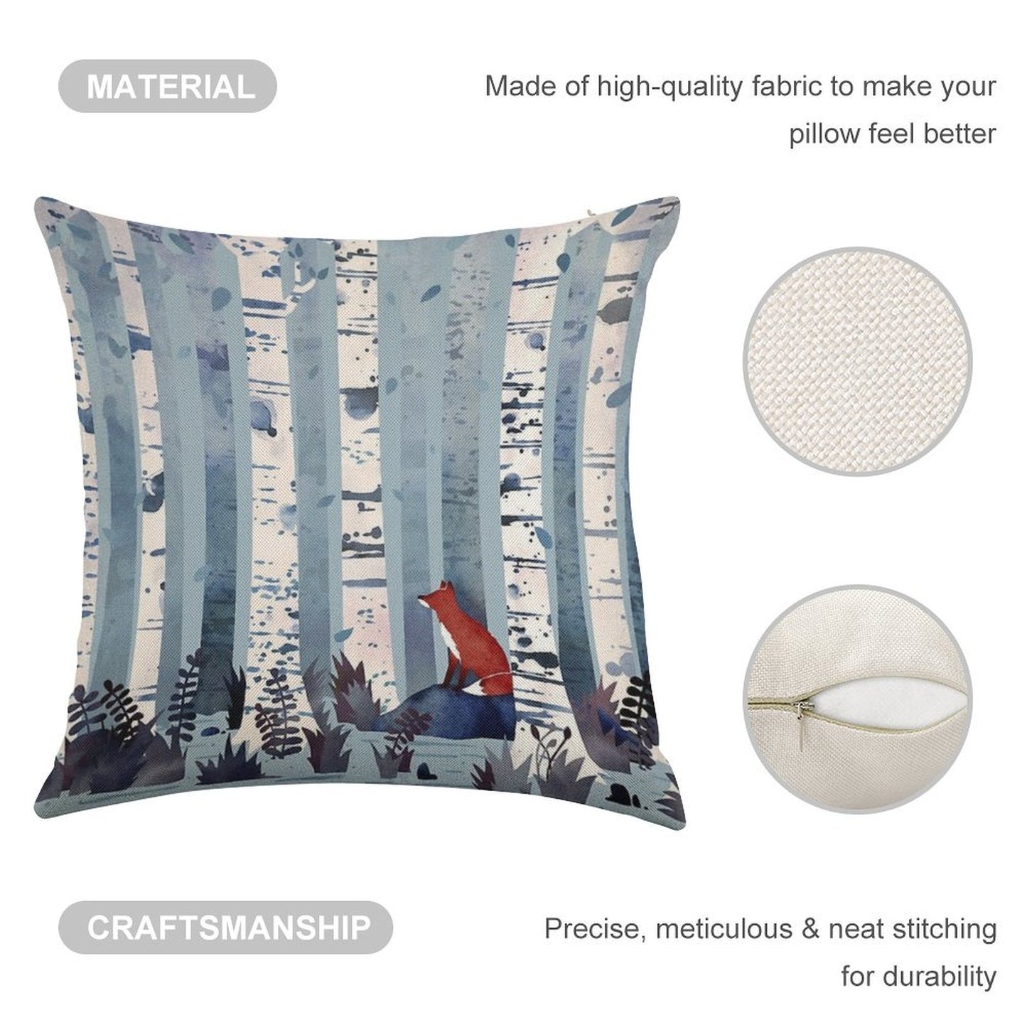 The Birches (in Blue) Linen Throw Pillow Cover