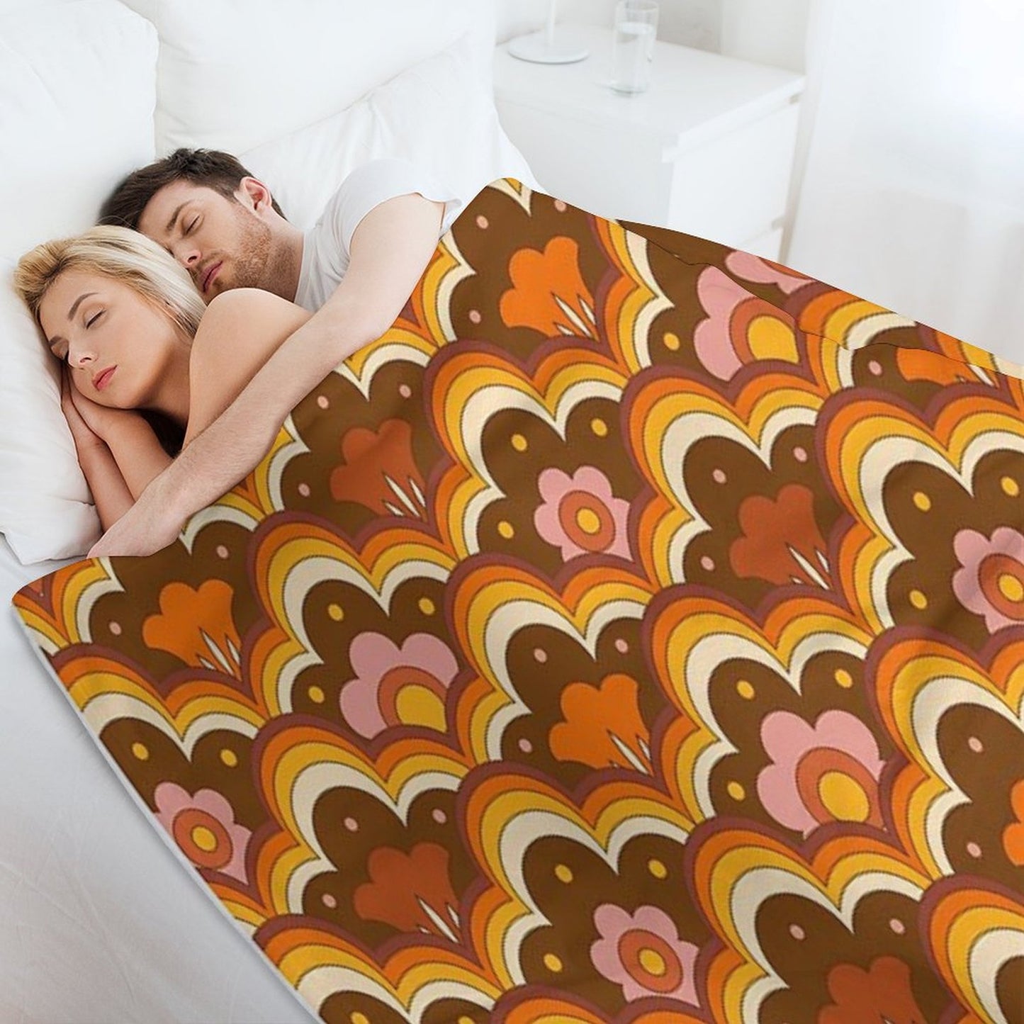 70s 60s Retro Psychedelic Flower Power, Floral Pattern Throw Blanket