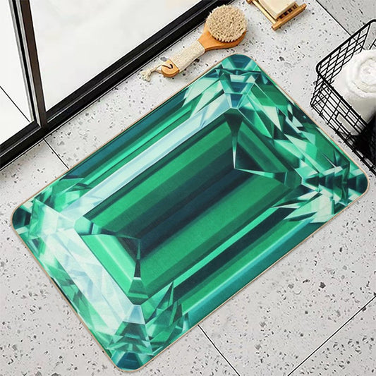 Colorful Gemstone Collection. Emerald Gem Hand-Painted Artwork Bath Mat