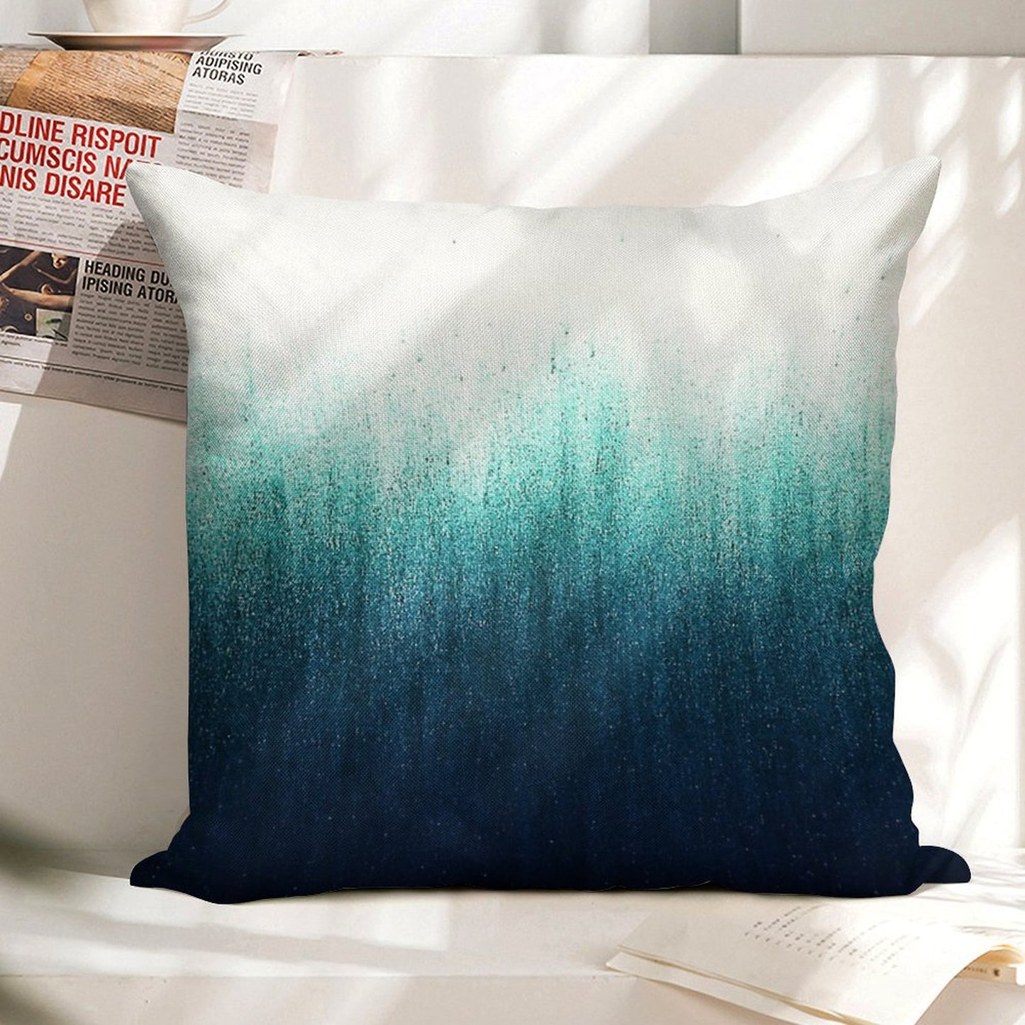 Teal Ombre Linen Throw Pillow Cover