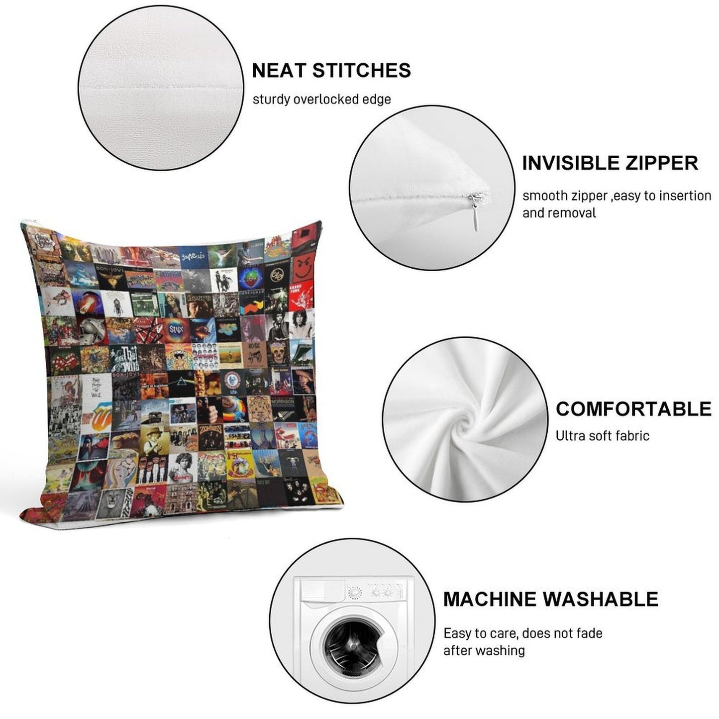 Classic Rock Covers - Collage Soft Reinforced Edging Throw Pillow