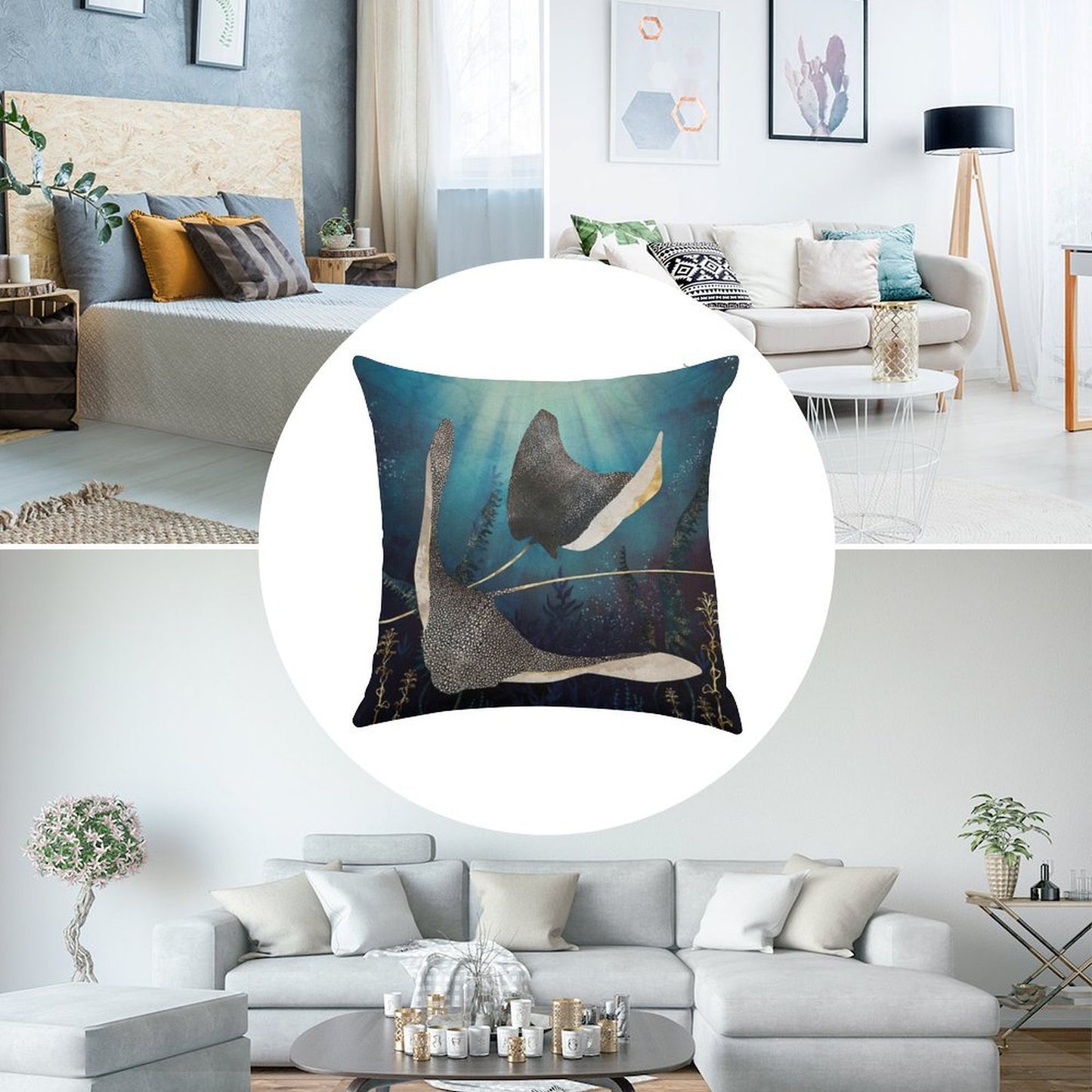 Metallic Stingray Linen Throw Pillow Cover