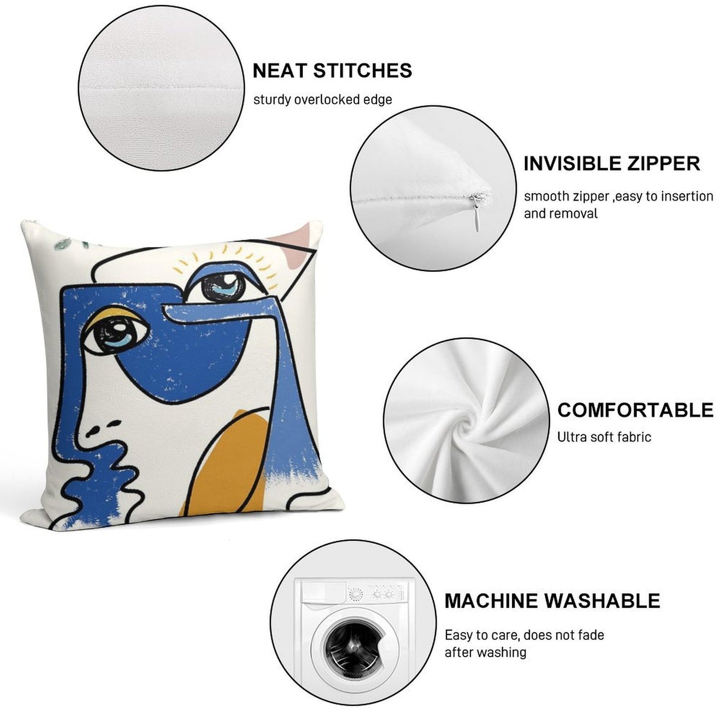 Minimal  Cute Face Soft Durable Construction Throw Pillow